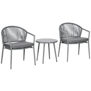 Set Giardino 2 Sedie e Tavolino con Vetro ¨C Zephmum ¨C Polyrattan Grigio