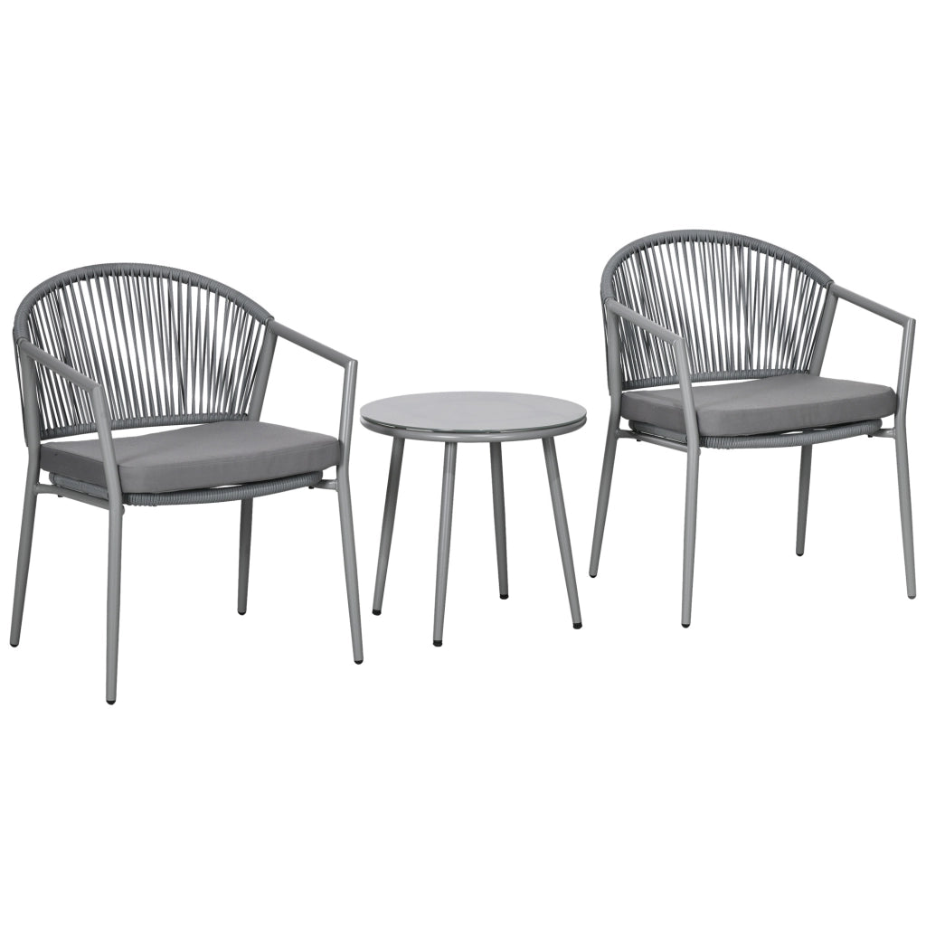 Set Giardino 2 Sedie e Tavolino con Vetro ¨C Zephmum ¨C Polyrattan Grigio