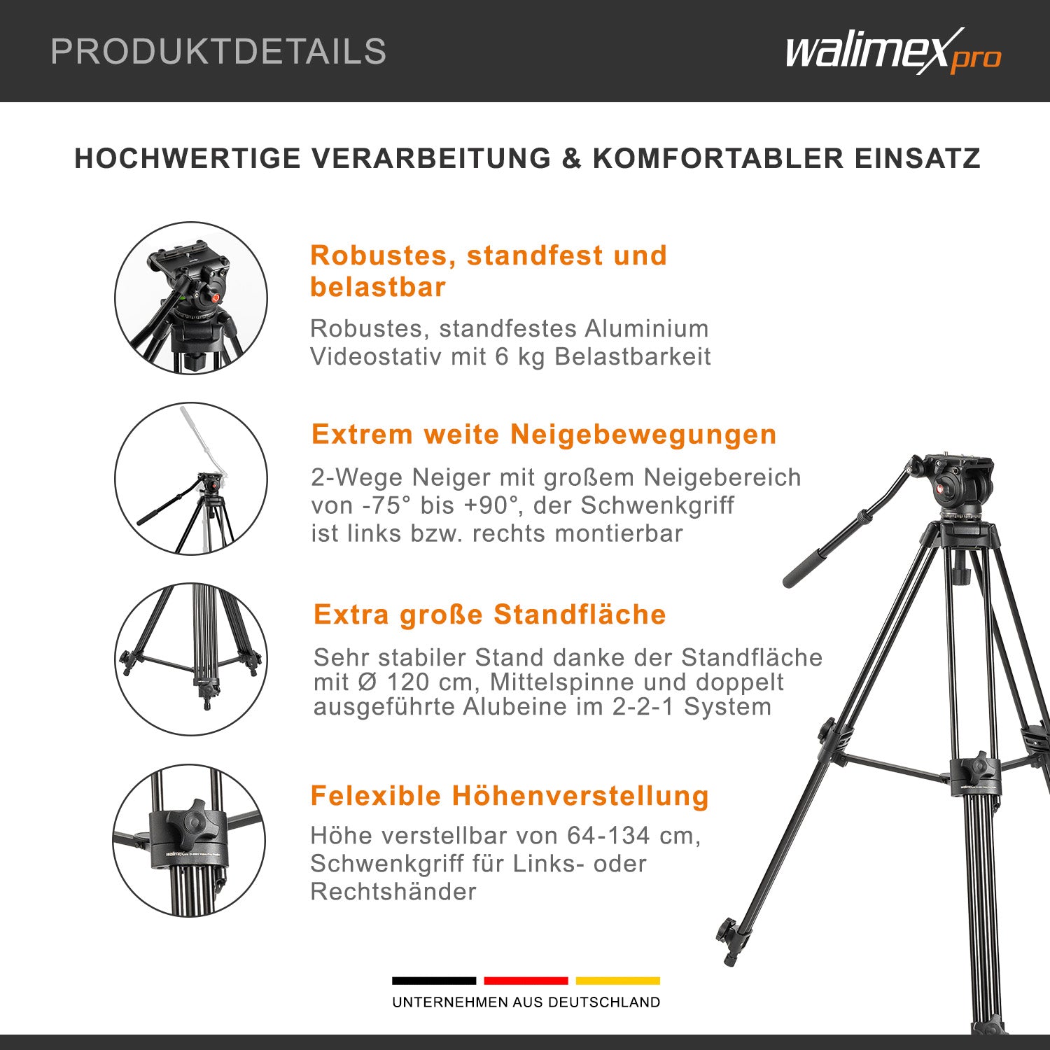 EI-9901 Treppiede Video Pro con borsa e piastra a sgancio rapido, 134 cm