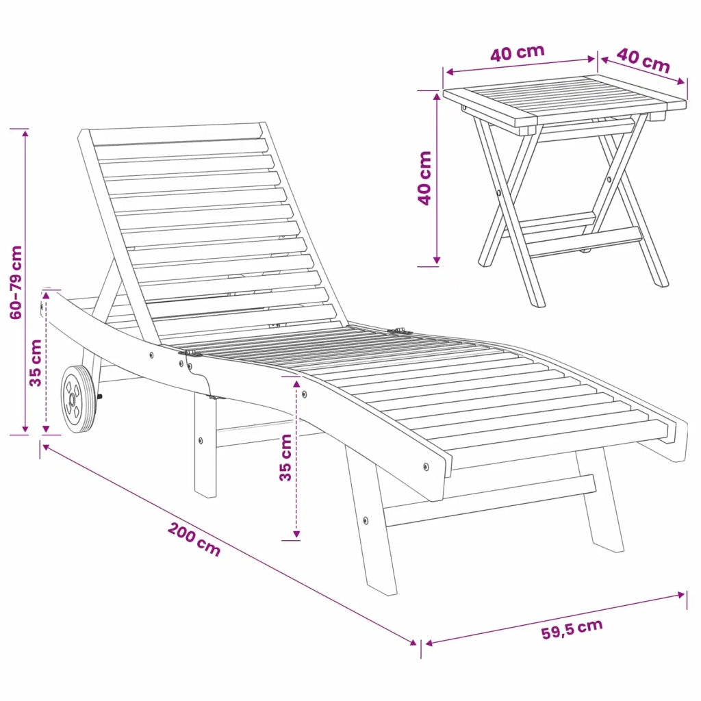 Lettino da sole 2 pcs Marrone Legno di teak solido