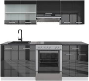 Unità di cucina R-Line, Antracite lucido/bianco, 200 cm senza piano di lavoro, adatto per l'espansione individuale con moduli aggiuntivi