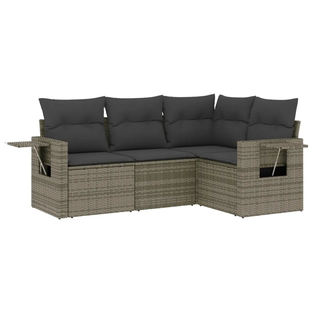 Set Divani da Giardino 4 pz | Set Salotto da Giardino con Cuscini in Polyrattan Grigio