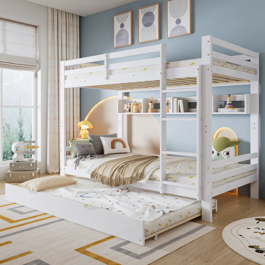 Letto a castello con ripiani in legno massiccio e MDF 90x200 cm