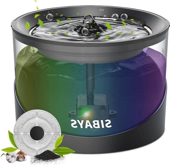 Fontaniera per animali domestici 74oz/2,2 l - Fontanella per gatti - Fontanella automatica per animali domestici - Pompanti acqua silenziosi - Filtro attivo con carbone attivo - Illuminazione LED colorata