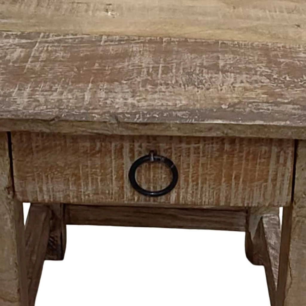 Sgabello con cassetto in legno con finitura artigianale marrone 25x25x29 h cm