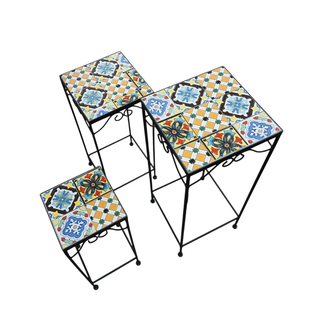 SET 3 PORTAVASI MOSAICO IN METALLO ANTRACITE