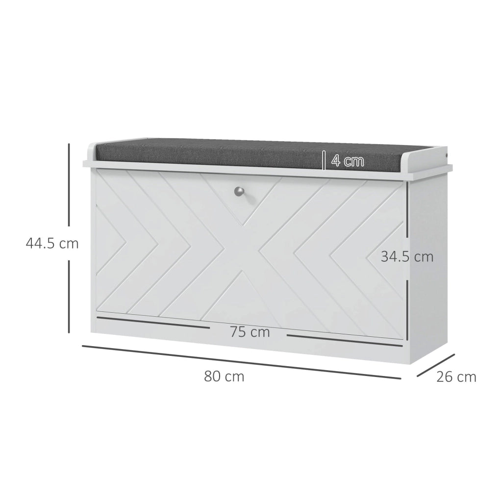 Panca Scarpiera Salvaspazio 8 Paia di Scarpe 80x26x44,5 cm con Cuscino e Cassetto Ribaltabile Bianco