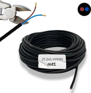 Cavo a 3 conduttori in PVC, diametro 0,75 mm², isolato in PVC doppio, diametro 0,8 cm, tensione 300V, temperatura massima 70 °C, colore interno blu e marrone.