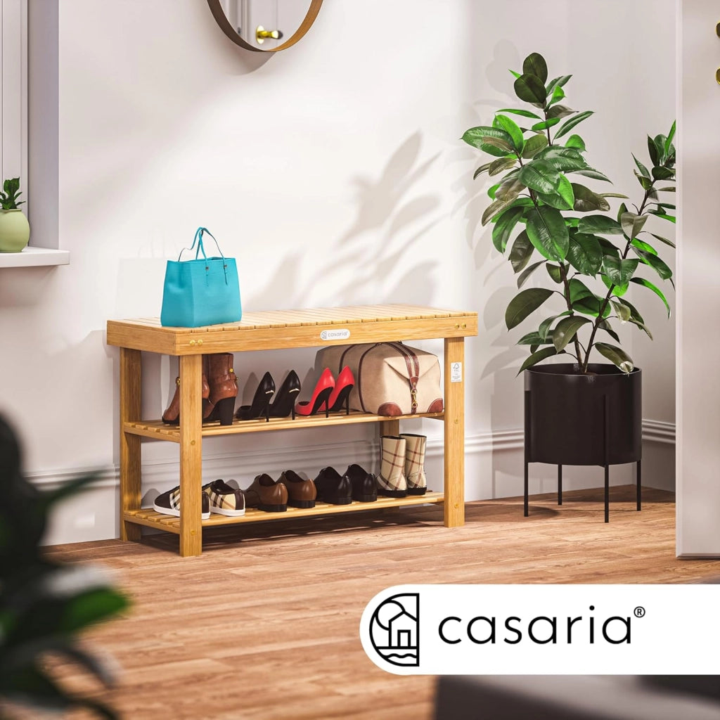 ® Scarpiera con Seduta in Legno Capacità 160 kg Certificata FSC® Acacia 3 livelli Panca Bagno Corridoio Marrone