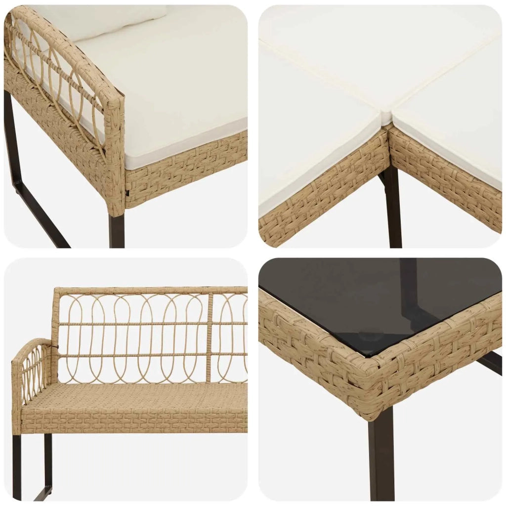Set Divano da Giardino 2 pcs Naturale Rattan sintetico Acciaio