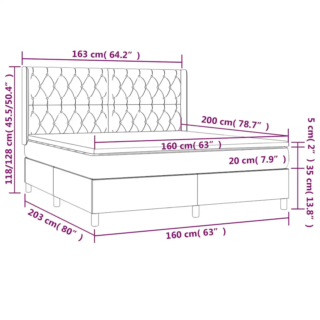 Letto a Molle con Materasso e LED Verde Scuro 160x200cm Velluto 3139754