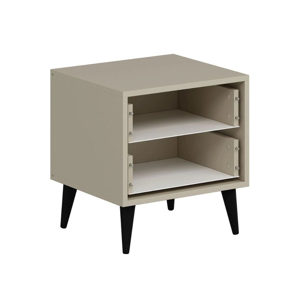 Comodino Prime con 2 cassetti colore cashmere con maniglie e piedini neri
