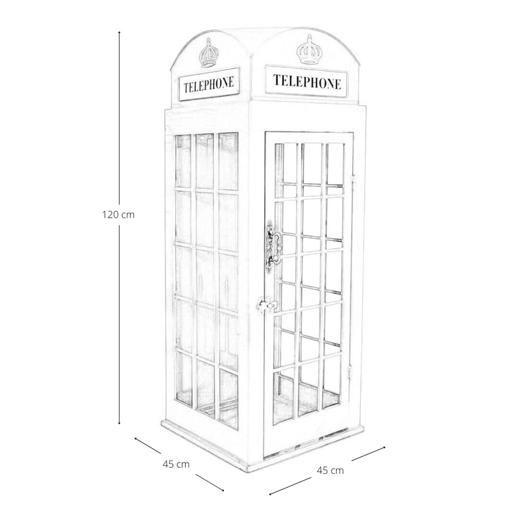 Cabina Telefonica Londra Rossa h 120cm Metallo, Mobiletto Decorativo Stile Retrò
