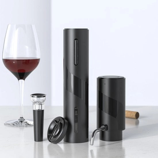 Impianto elettrico 4 in 1 per l'apertura delle bottiglie con caraffa, ventilatore e contenitore di regalo – Ideale per matrimoni e feste