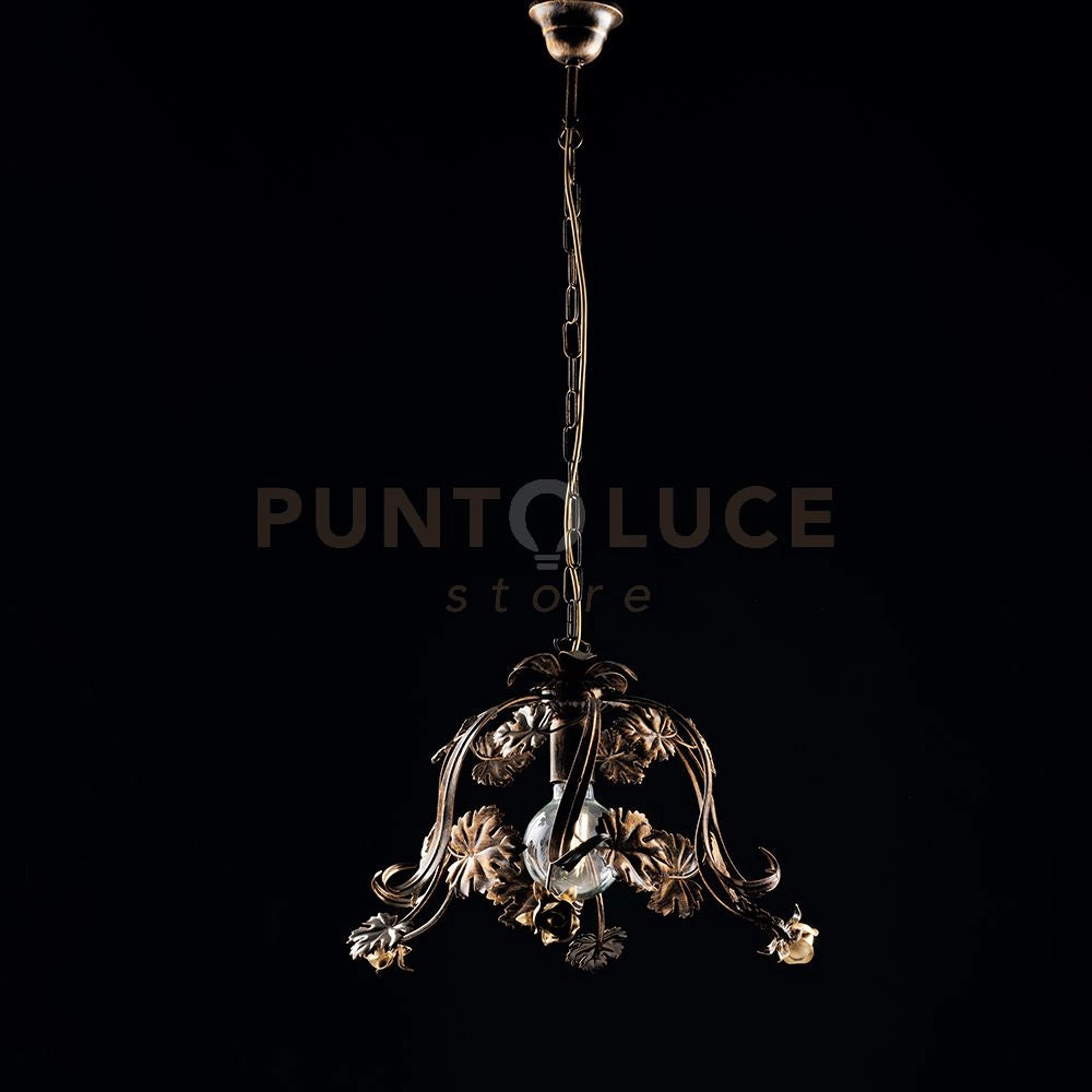Lampadario in ferro laccato marrone con decorazione oro 1 luce  Marrone  Oro Iris