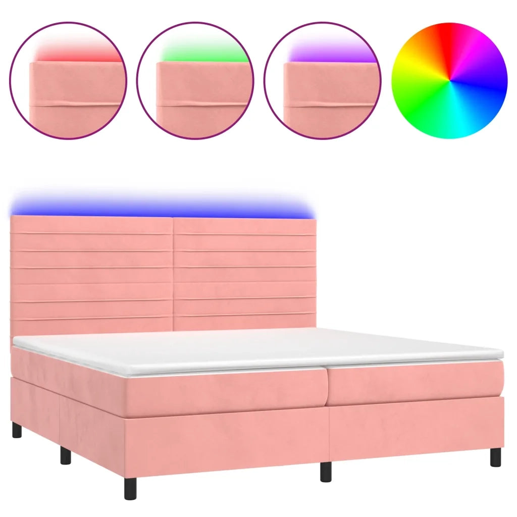 Letto a Molle con Materasso e LED Rosa 200x200 cm in Velluto 3136208