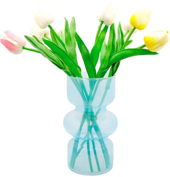 Vaso di vetro geometrico, vaso moderno per piante in vaso, vaso di vetro per fiori, vaso per tulipani, vaso di vetro per fiori, vaso decorativo per casa, ufficio e matrimonio (blu chiaro)