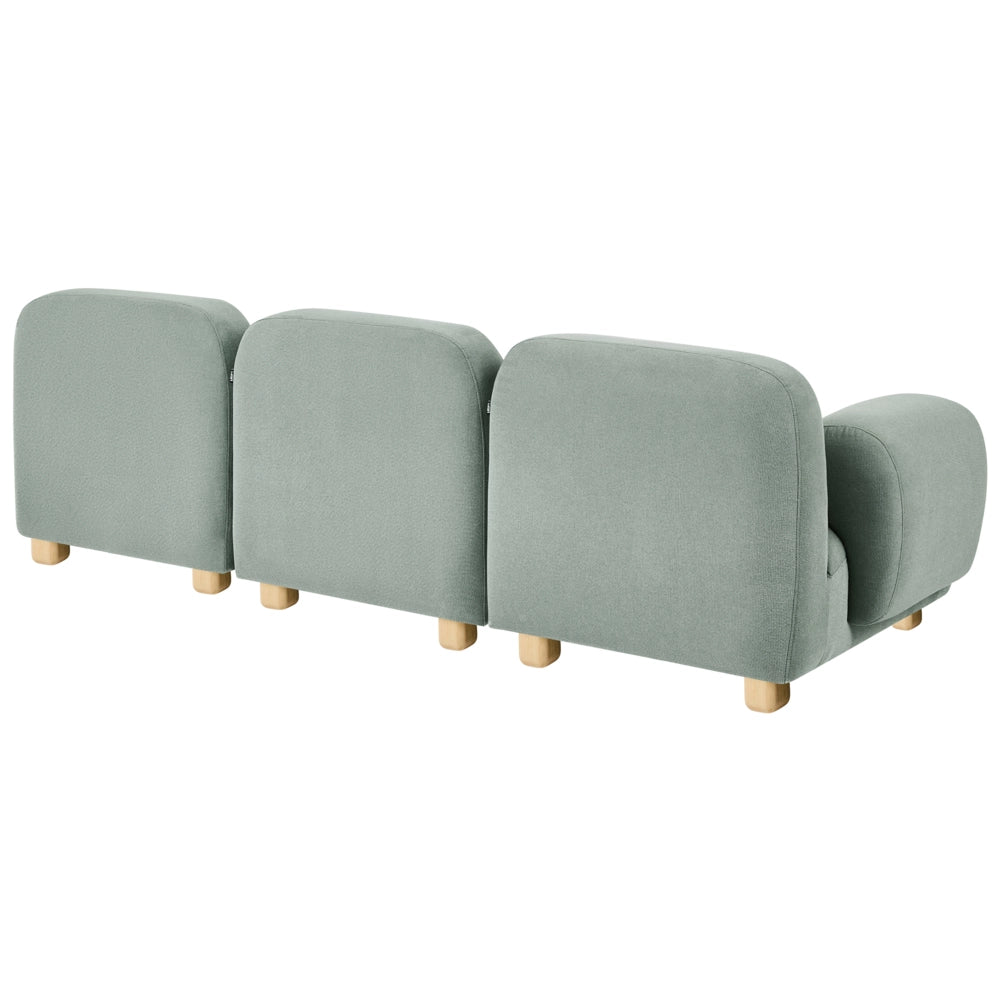 Divano componibile a 3 posti in tessuto due moduli angolari gambe in legno verde chiaro stile moderno