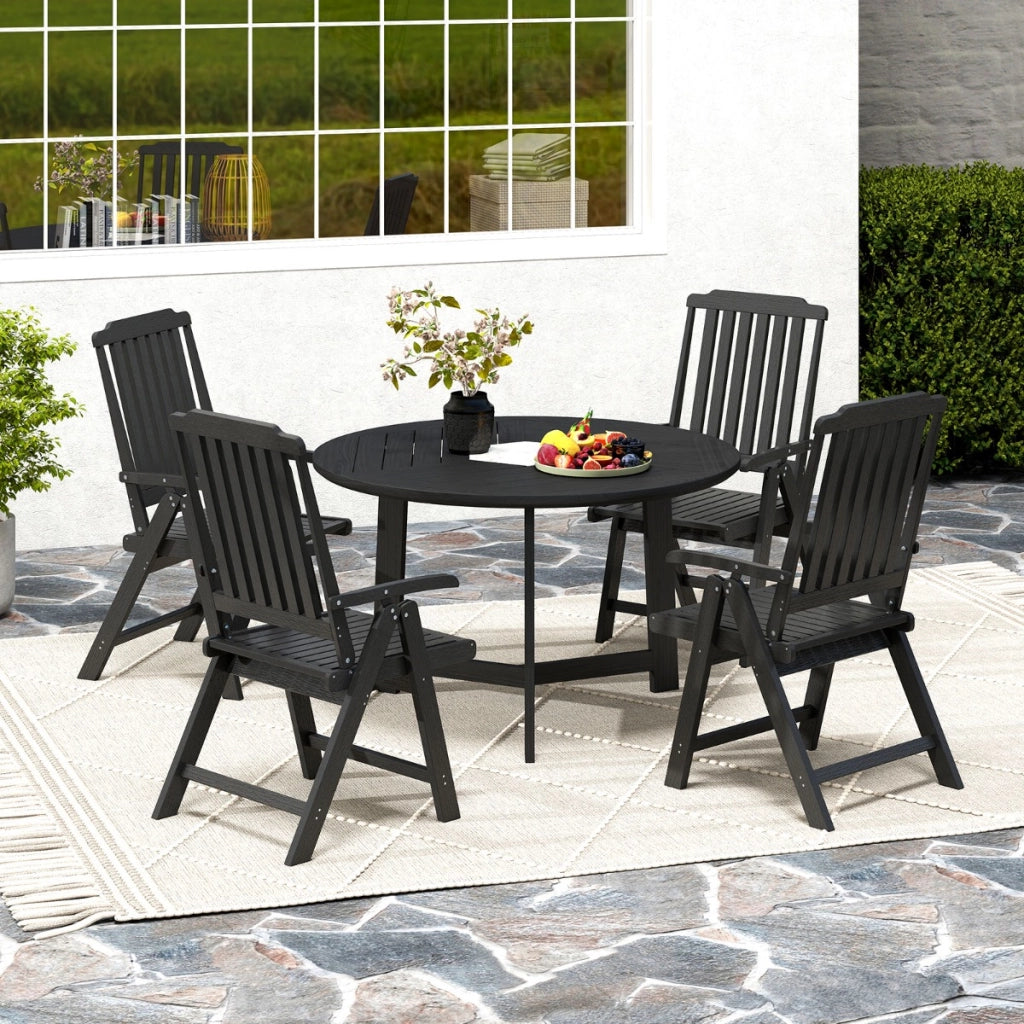 Sedia da pranzo in HDPE resistente alle intemperie con braccioli per giardino-Sedia da patio pieghevole schienale curvo in plastica Nero