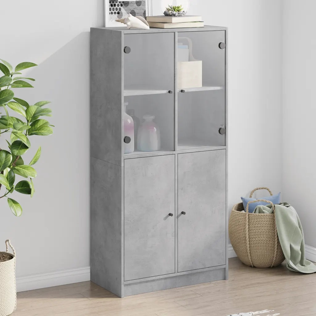 Credenza con Ante Grigio Cemento 68x37x142 cm Legno Multistrato 108838