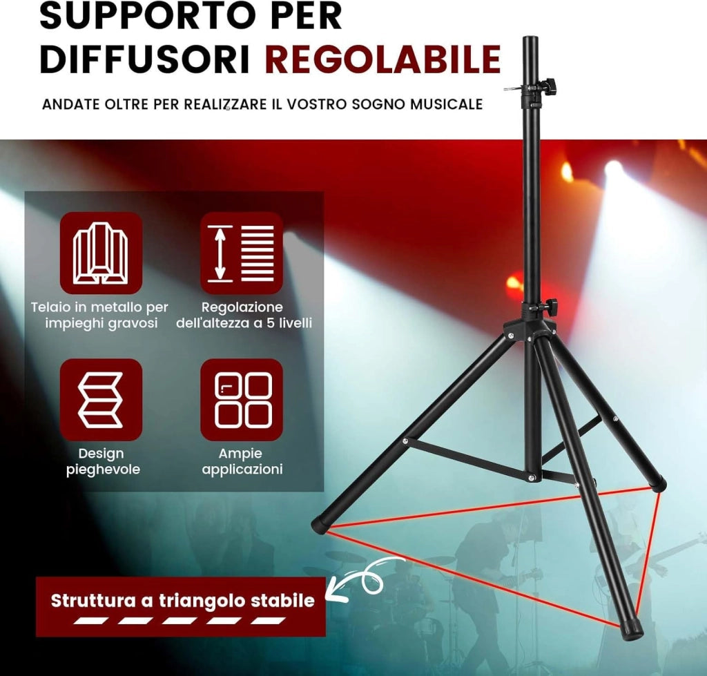 Supporto per Altoparlante, Supporto Treppiede per Casse Acustiche, Diffusore Cavalletto Stativo, Altezza regolabile da 97-183 cm