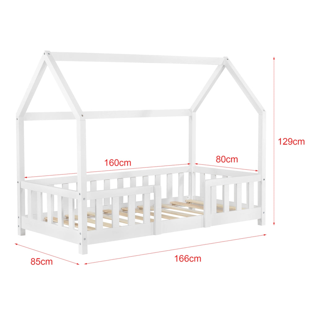 Letto per Cameretta Sisimiut a Forma di Casetta con Materasso 80x160 cm Bianco [en.casa] [neu.haus]