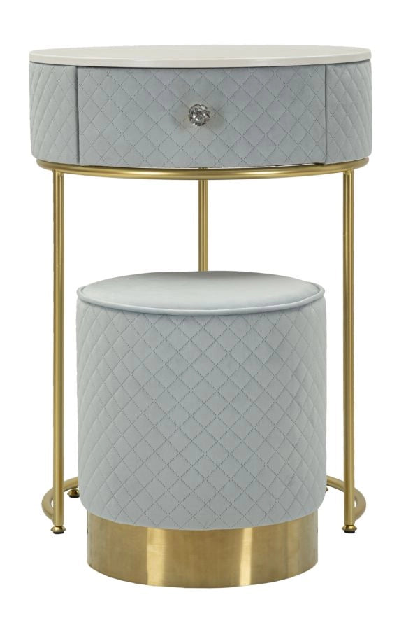 Comodino Toeletta con Puff Vellit Celeste Ø52x70 cm - Ø36x39 cm in Pino e MDF e Metallo