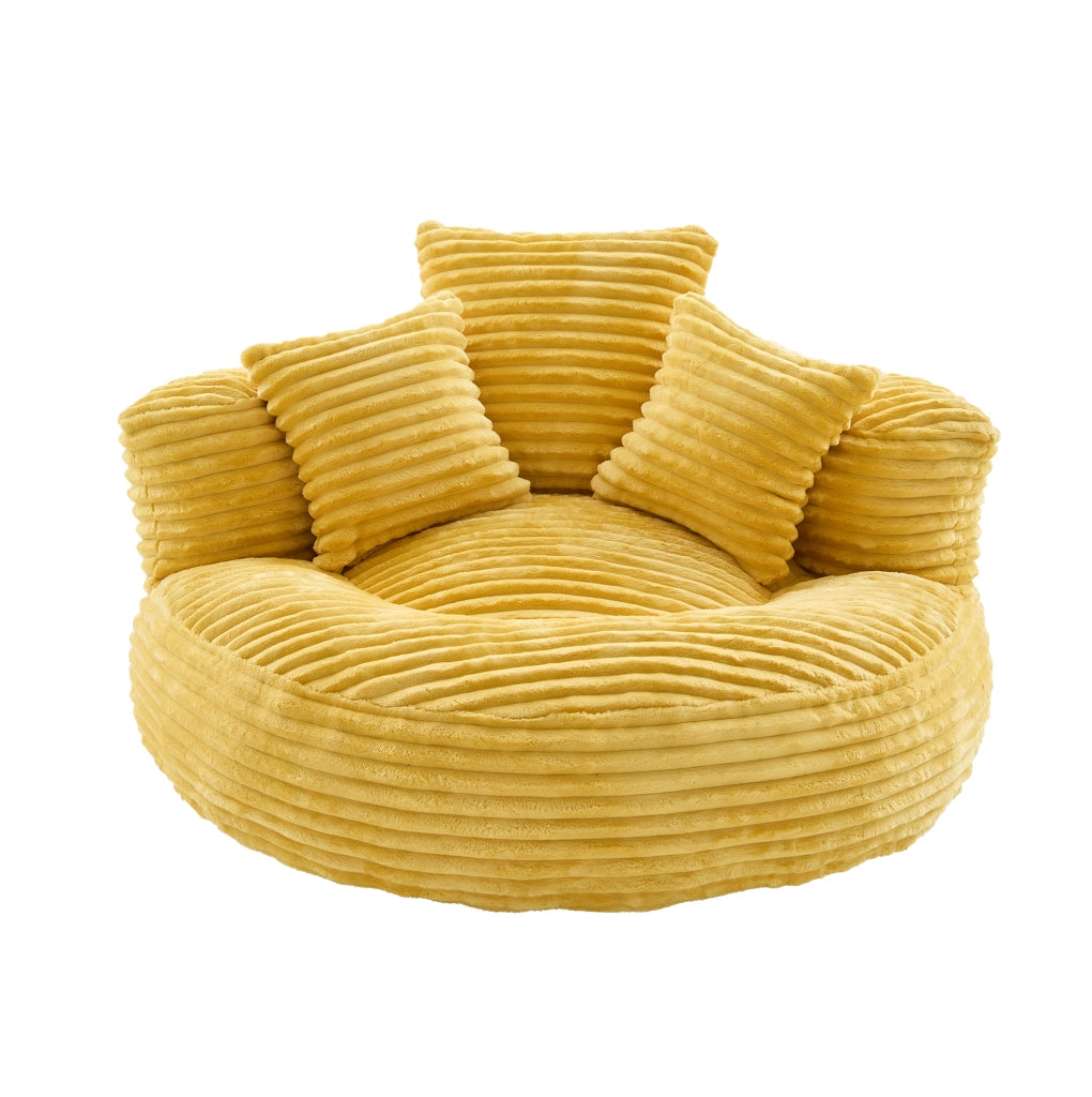 Sedia a sacco in corduroy senape con schienale avvolgente e braccioli; 108x108x52 cm