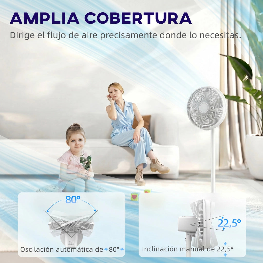 Ventilatore a Pedestallo con Telecomando ¨C zephmum ¨C Altezza Regolabile, 4 Velocit¨¤, Oscillazione 80¡ã, Timer 10H, LED, Bianco