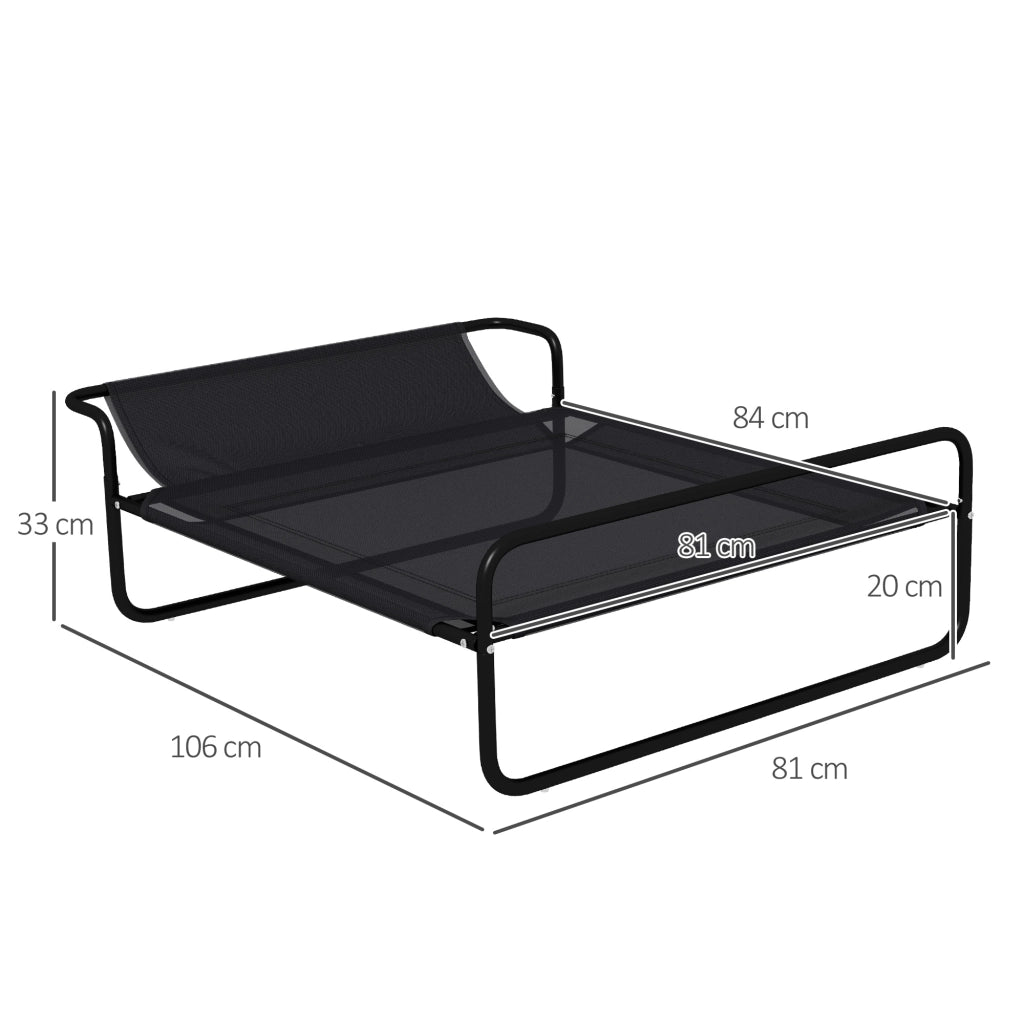 Lettino Brandina per Cani Medi e Grandi 106x81x33 cm Rialzato con Poggiatesta da Esterno in Tessuto a Rete Nero
