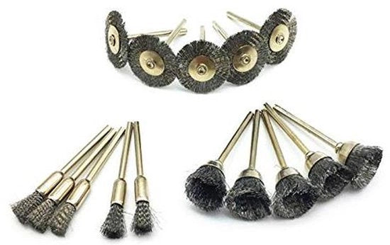 Set di raschiatura e lucidatura 15 pezzi con ruote a filo di acciaio per accessori di strumento rotativo.
