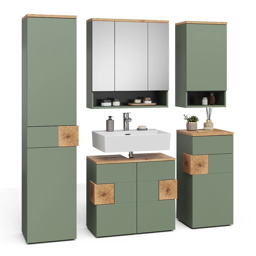 Vicco Set di mobili da bagno Verde/Artigianale 5 parti