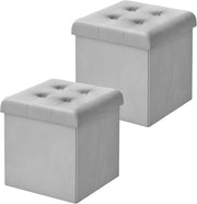 Set di 2 Pouf Pieghevole, Scatola Portaoggetti con Seduta in Velluto, Pouf Contenitore per Soggiorno Camera da Letto Ingresso, Sgabello Ripiegabile,Grigio Chairo