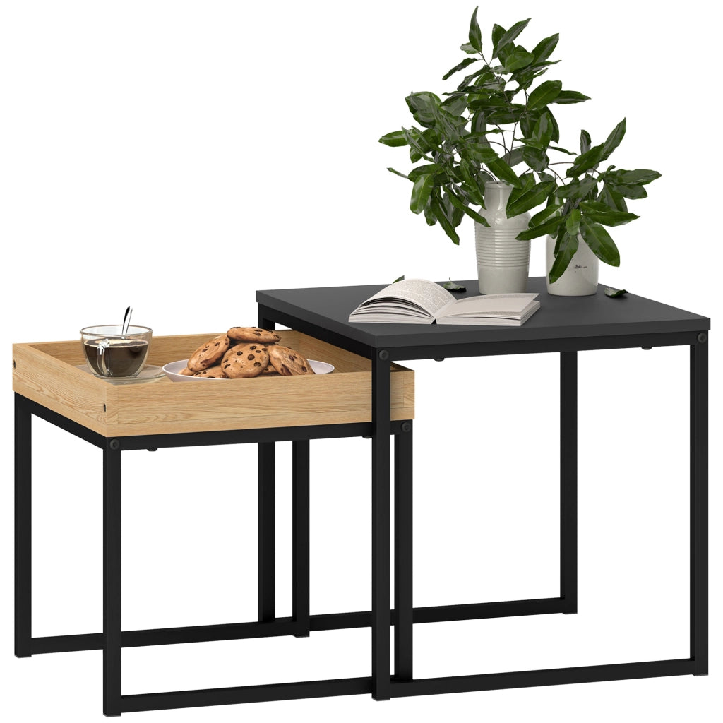 Tavolino da Caff¨¨ Moderno ¨C Zephmum ¨C Legno e Acciaio, Nero, 45x45x45 cm e 40x40x40 cm