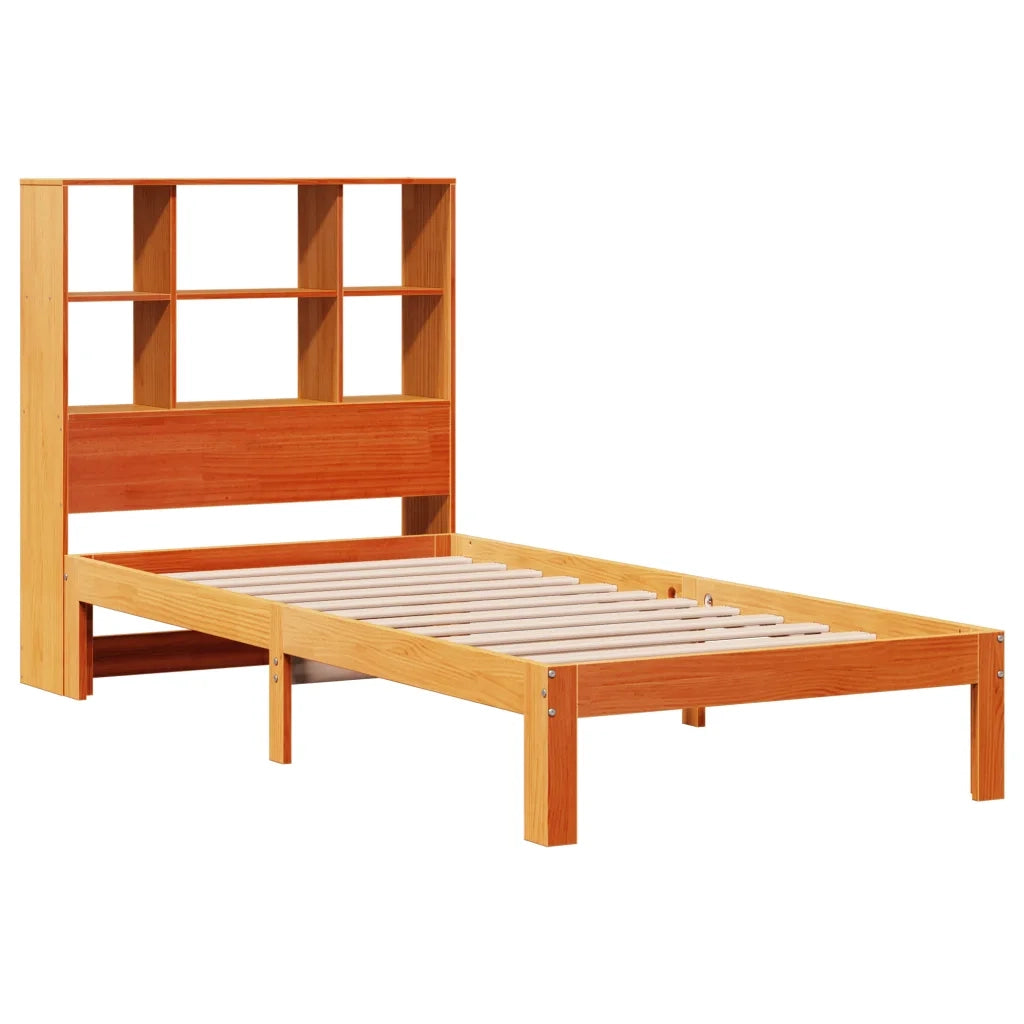 Letto Libreria senza Materasso-Struttura Letto con contenitore Marrone Cera 100x200 cm in Pino 430473