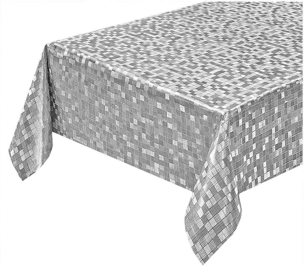 Tovaglia Cucina Antimacchia 140x350 Cm Metallizzata Lucida Plastificata Copritavolo Quadretti Grigi