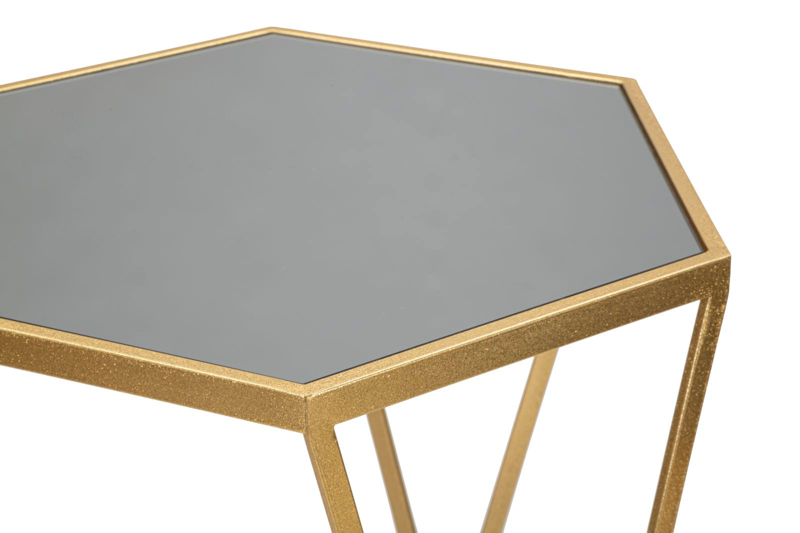 Set 2 Tavolini Esagonal Ø50 cm e Ø40 cm in Ferro e MDF Oro