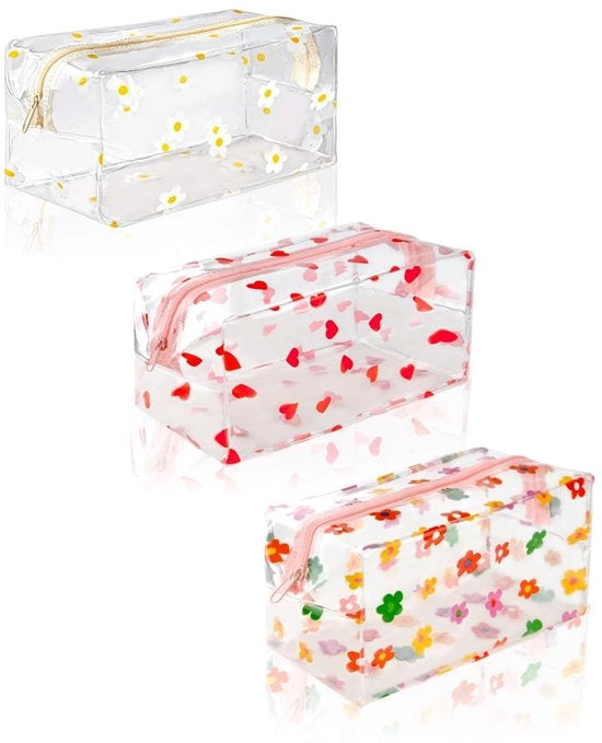 Set da 3 pennelli trasparenti, impermeabili, grandi contenitori cosmetici, custodia in PVC, custodia con chiusura a raccordo per studenti, insegnanti, ufficio e scuola