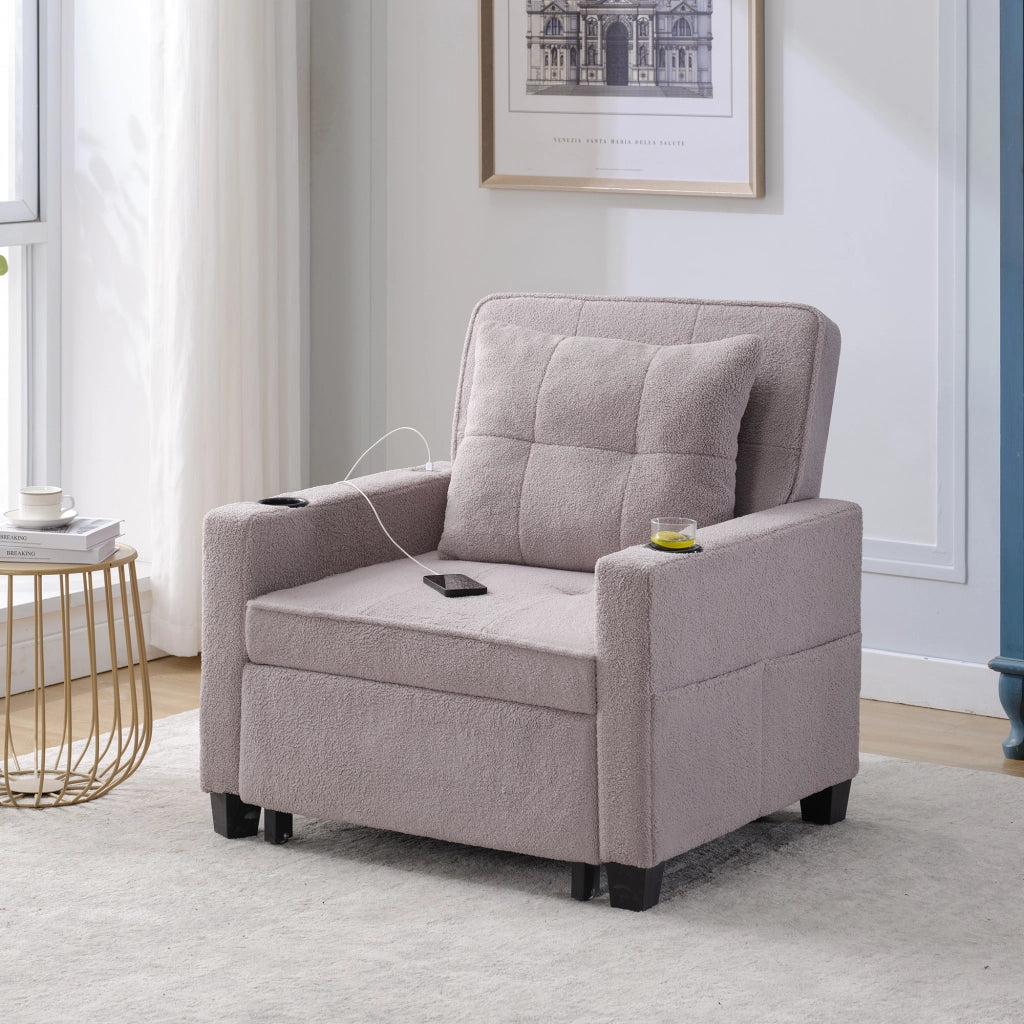 Divano Letto Singolo Reclinabile con Portabicchieri e USB ¨C Xylo ¨C Tessuto