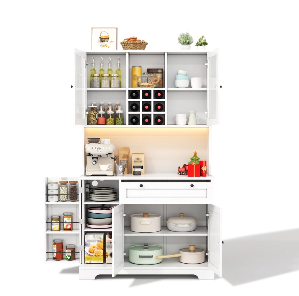 Credenza buffet con illuminazione LED RGB; prese USB e AC; 180 x 105 x 40 cm; bianco; in MDF