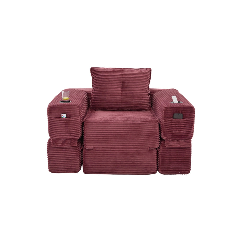 Divano Letto Pieghevole a Cord ¨C MINIMAL ¨C Grigio, con Braccioli e Portabicchieri