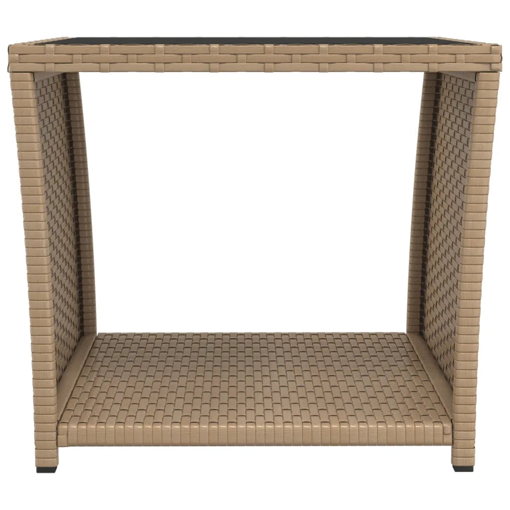 Tavolino da Giardino | Tavolino con Piano Vetro Beige in Polyrattan e Vetro Temperato