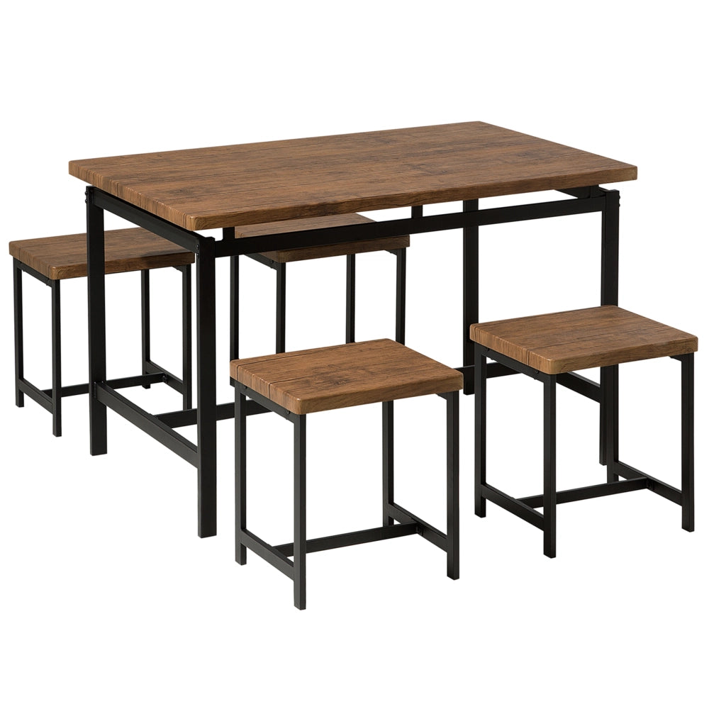 Set da pranzo in legno scuro piano rettangolare 120 x 75 cm struttura in metallo Nero 4 posti con sgabelli