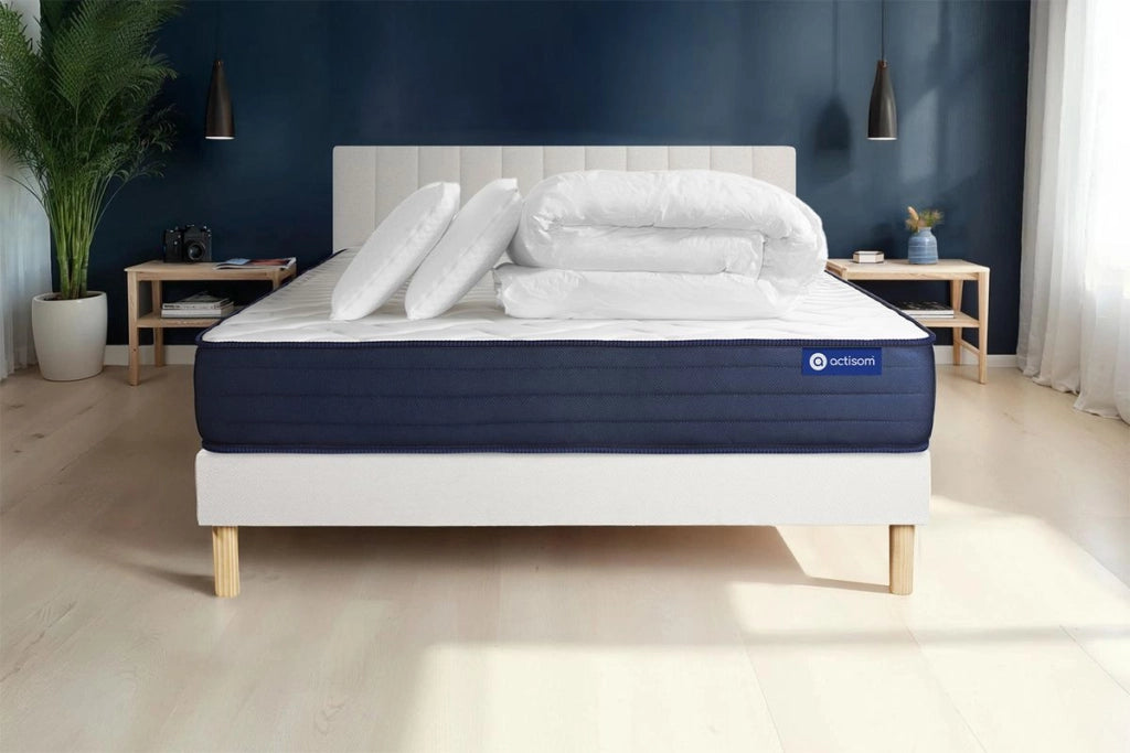Pacchetto letto completo - Materasso 140x190cm + Box spring con doghe (kit) + 2 cuscini + Piumino - Actimemo Life