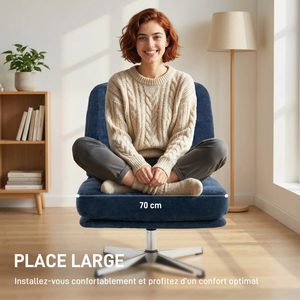 Poltrona girevole senza braccioli in tessuto chenille ¨C zephmum ¨C 70x87x84 cm blu scuro