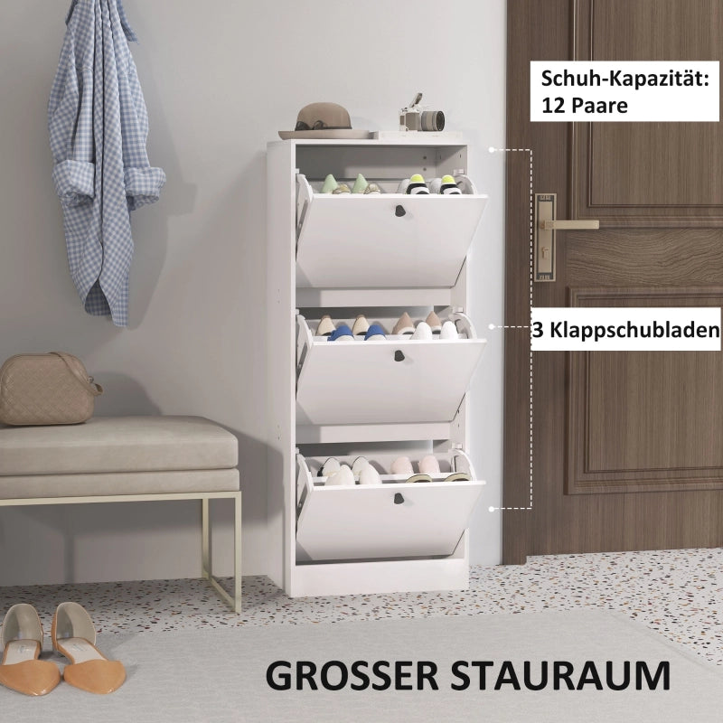 Scarpiera a ribalta con 3 ante e ripiani regolabili, stile moderno salvaspazio per ingresso, 47 × 28 × 115 cm, bianco