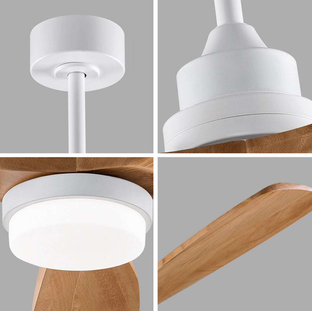 Ventilatore a soffitto da 60 pollici in legno massello con LED regolabile; telecomando; Natural e Bianco