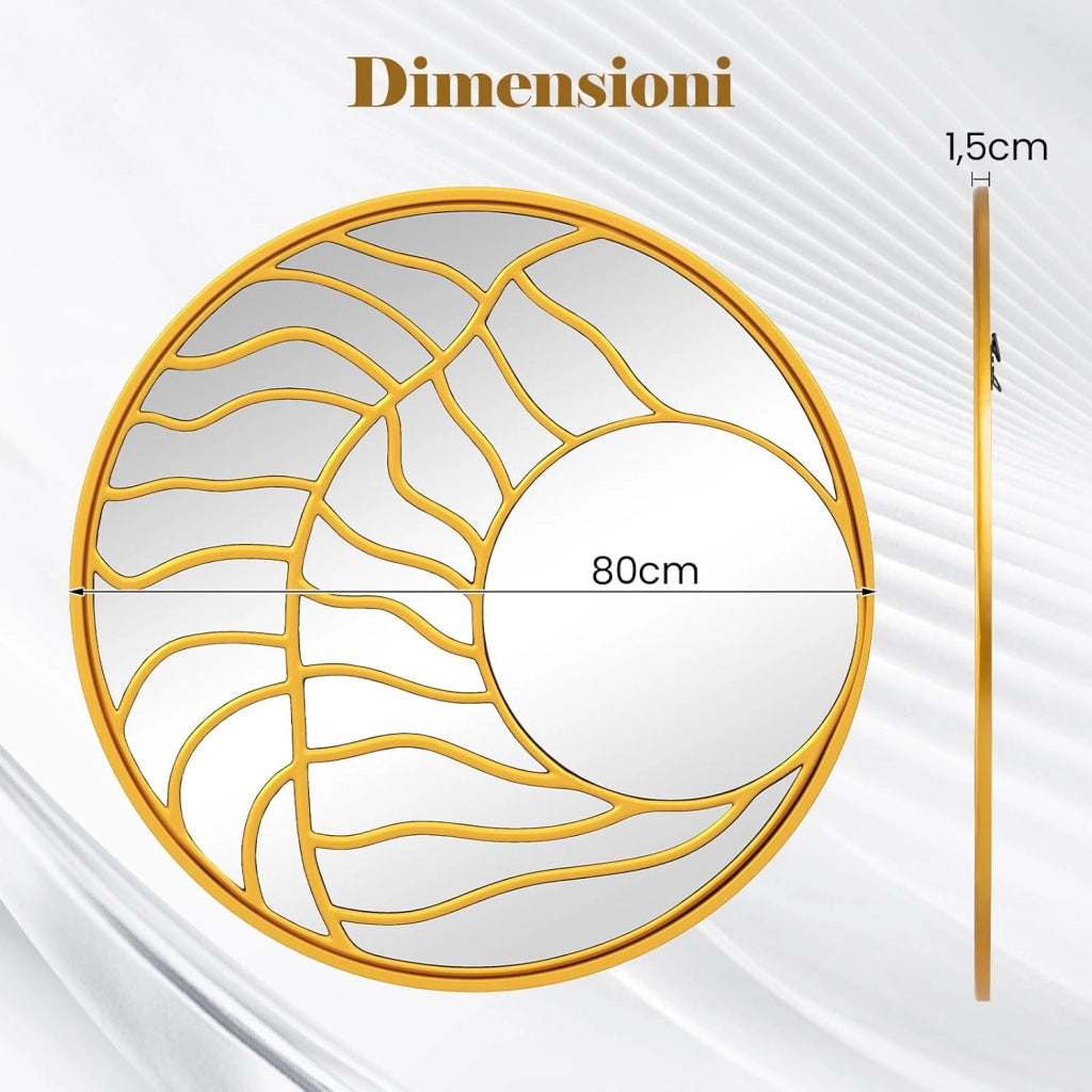 Specchio da Parete 80 cm, Specchio Decorativo da Parete Rotondo con Cornice Irregolare, per Soggiorno, Ingresso Camera da Letto Sala da Pranzo