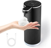 Dispensatore di sapone schiumante automatico, 4-trappista dispenser elettrica di sapone con schiuma per mano, piastra da bagno senza contatto, USB caricabile, per cucina, 13,5 oz., fissaggio alla parete nero