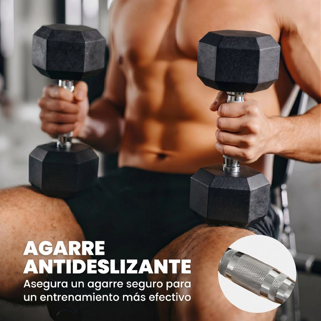 Set Manubri Esagonali 2x8kg ¨C Xylo ¨C Con Barra Collegamento Metallo Nero Argento
